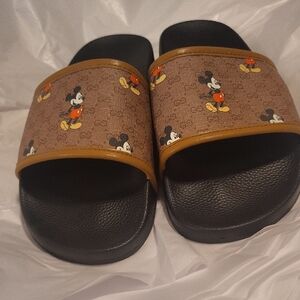 Gucci Brown Mickey Mouse Slide Sandals
